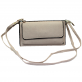 10016- CREAM PU LEATHER TRI POCKET CLUTCH / CROSS BODY BAG